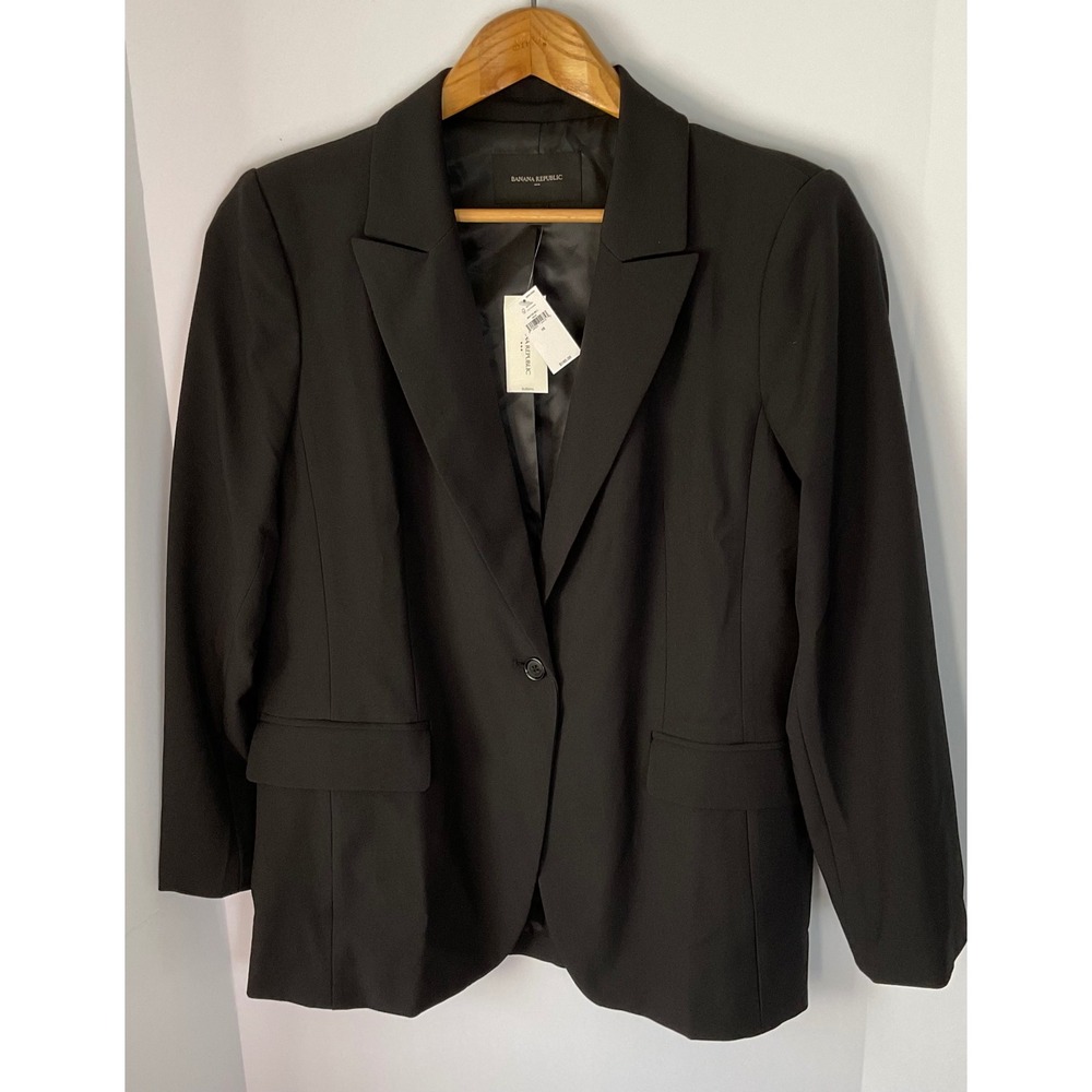 Banana Republic Womens Long Lean Blazer Black Single Button Jacket 804132 16